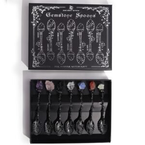 Juego de 7 Cucharas de Bruja de Cristal de Piedra Preciosa de Plata Oscura