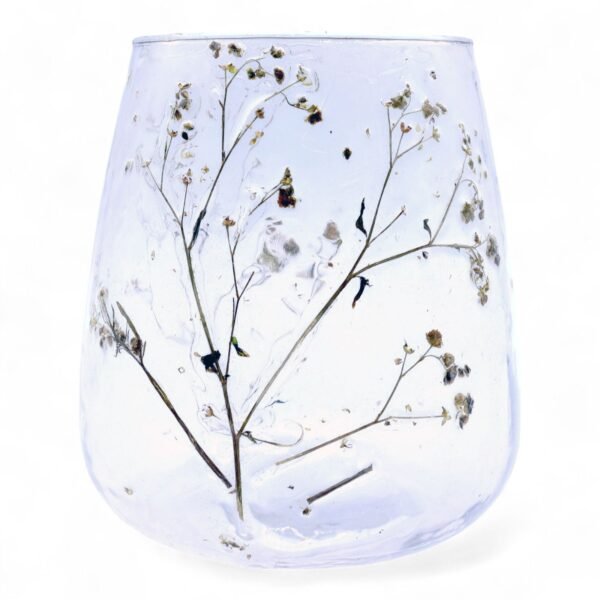 Portavelas de Vidrio floral natural - Jarrón - Margarita  - (12x11cm)