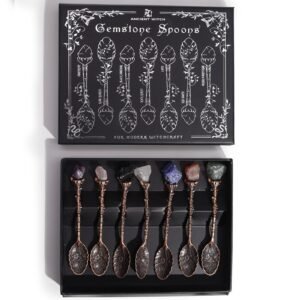 Set de 7 Cucharas de Bruja de Cristal con Piedra Preciosa de Bronce