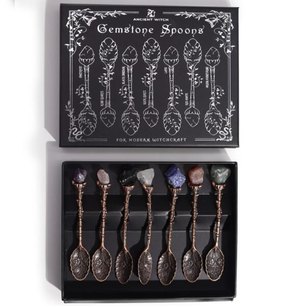 Set de 7 Cucharas de Bruja de Cristal con Piedra Preciosa de Bronce