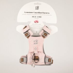 PAW - XS (2-4 kg) Arnés de paso para perros Guardian con malla reflectante - Rosa suave - Colgante de cuarzo rosa